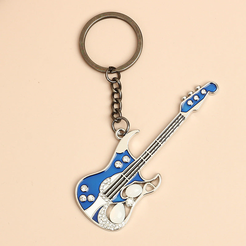 Wholesale Musical Instrument Metal Beads Dot Diamond Guitar Keychains ACC-KC-HongAo010