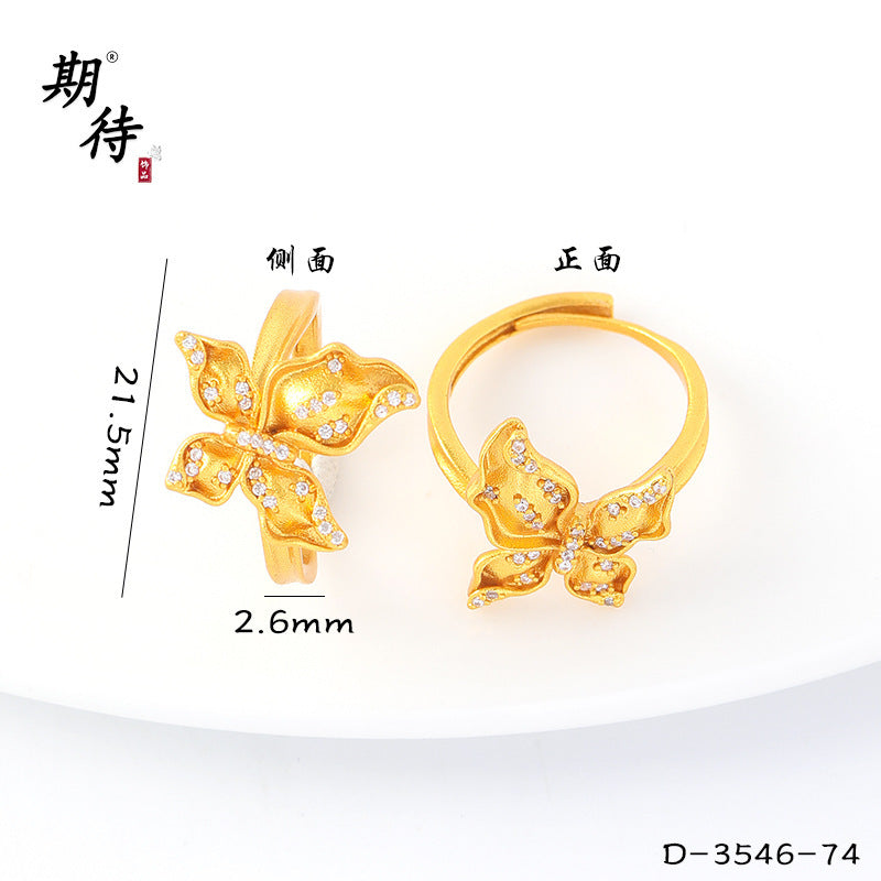 Wholesale Butterfly Ring Blue Gradient Enamel Pearl Antique Gold Finish Fashion Jewelry Accessory