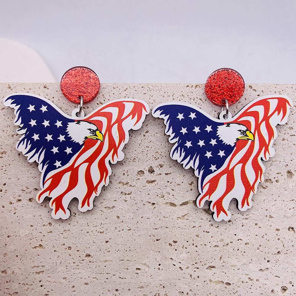 Wholesale American Flag Independence Day Butterfly Boots Sunflower Wooden Earrings ACC-ES-Cheny002