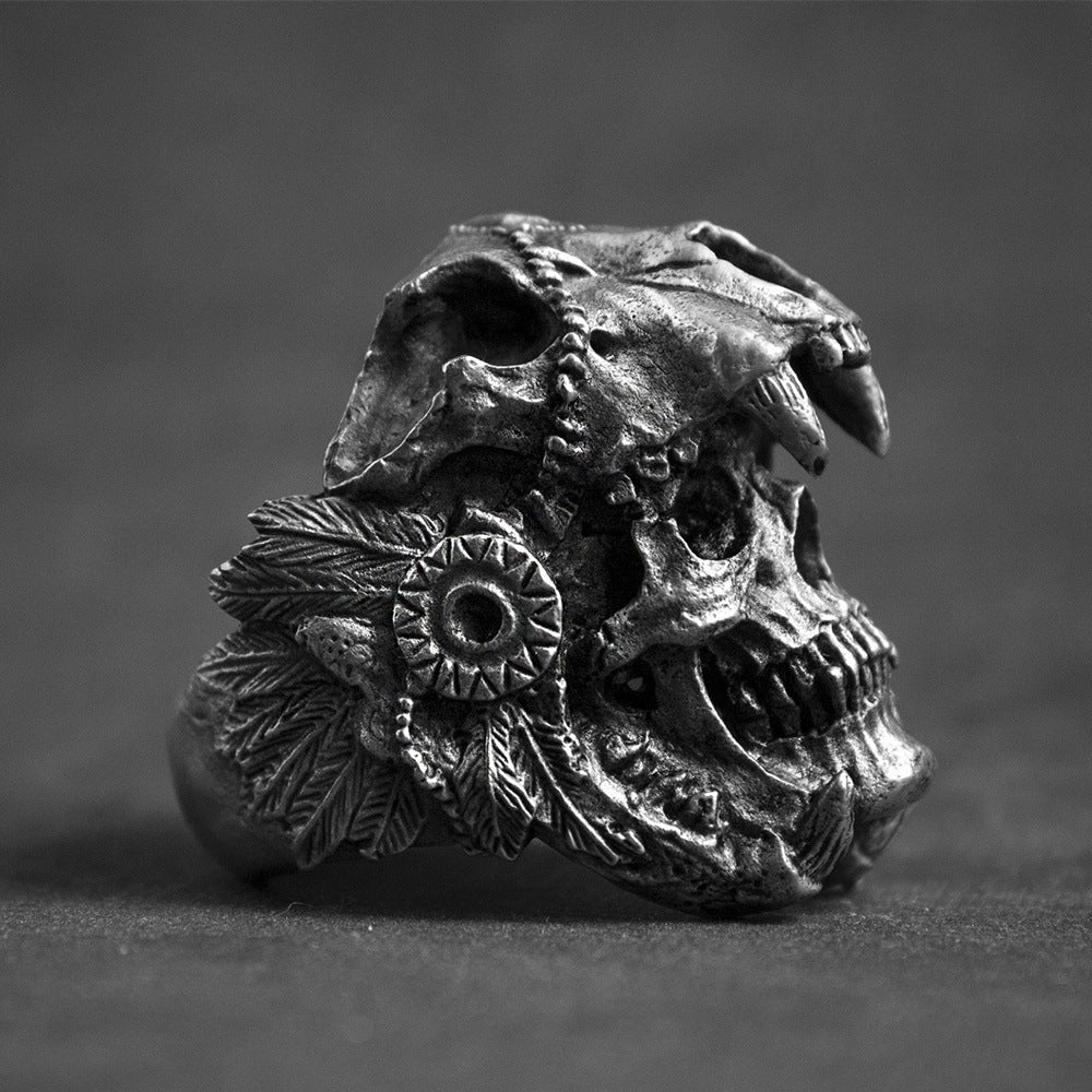 Wholesale Retro Fire Skull Punk Men' s Ring