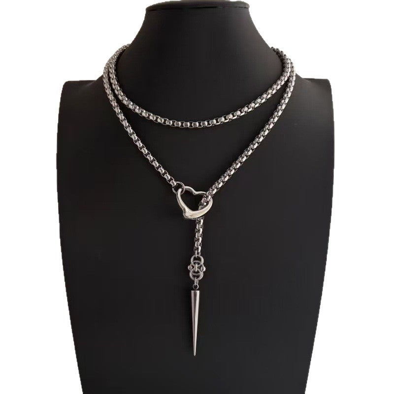 Wholesale Electroplated Stainless Steel Punk Heart  Cross Necklace Trendy Jewelry Accessory