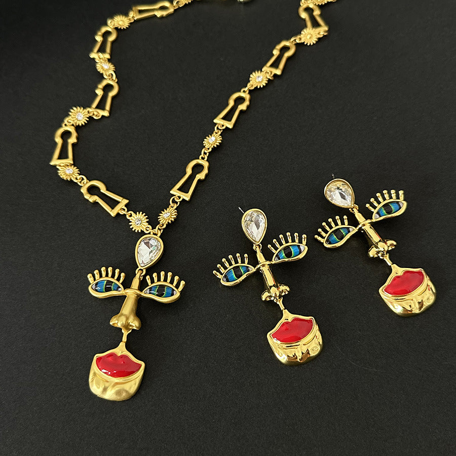 Wholesale  Retro Red Lips Nose Eyes Pendant Necklace