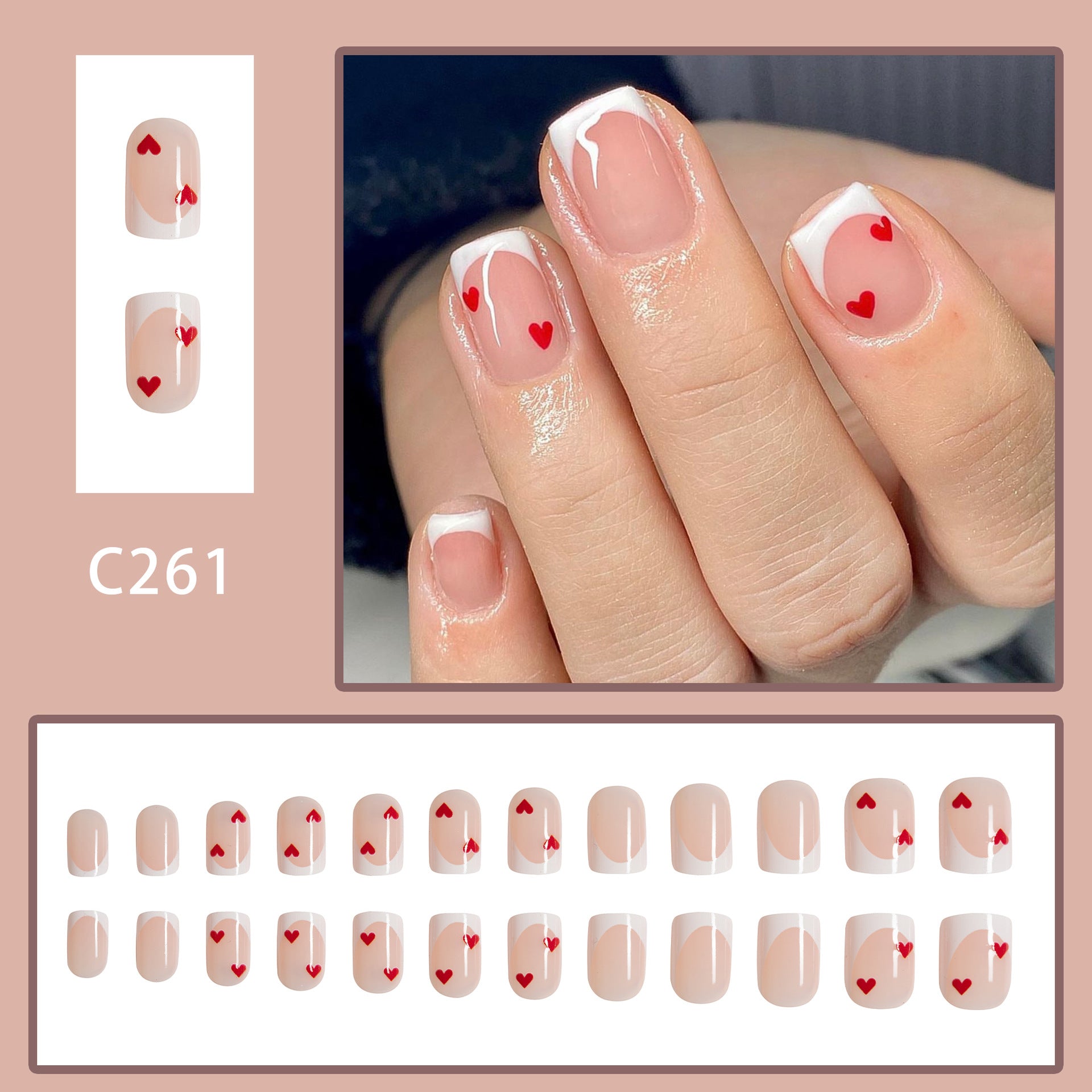 Wholesale 24 Pieces/box Valentine's Day Short Glossy Red Love Manicure Press-on Nails Kits Nail Stickers ACC-NS-GuaiXL058