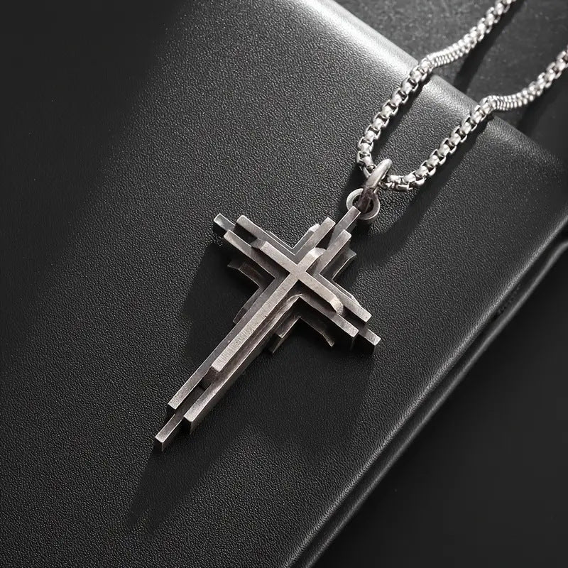 Wholesale  three-layer three-dimensional cross retro pendant necklace
