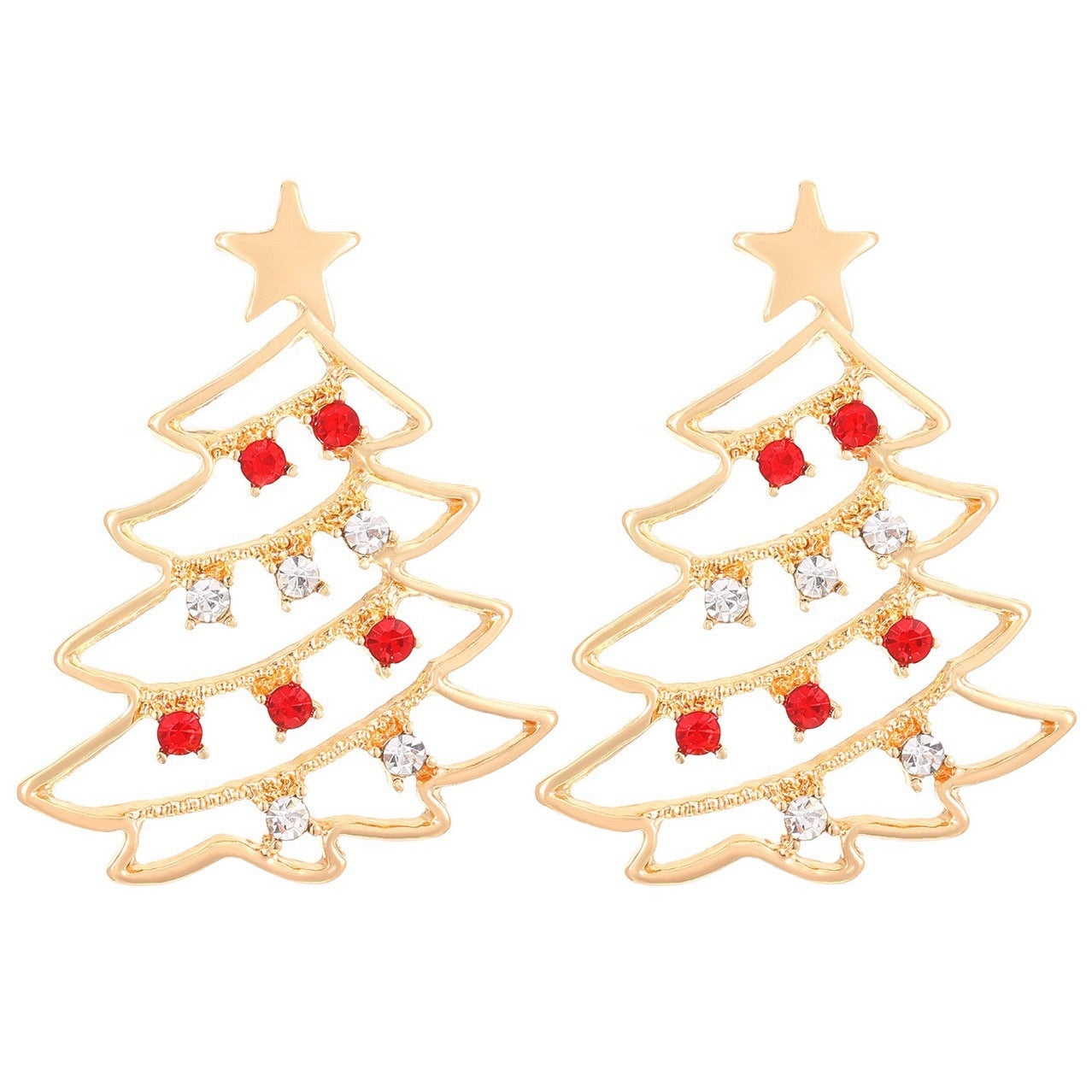 Wholesale Party Rhinestone Christmas Tree Earrings Red White Alloy Fashion Accessory for Resale