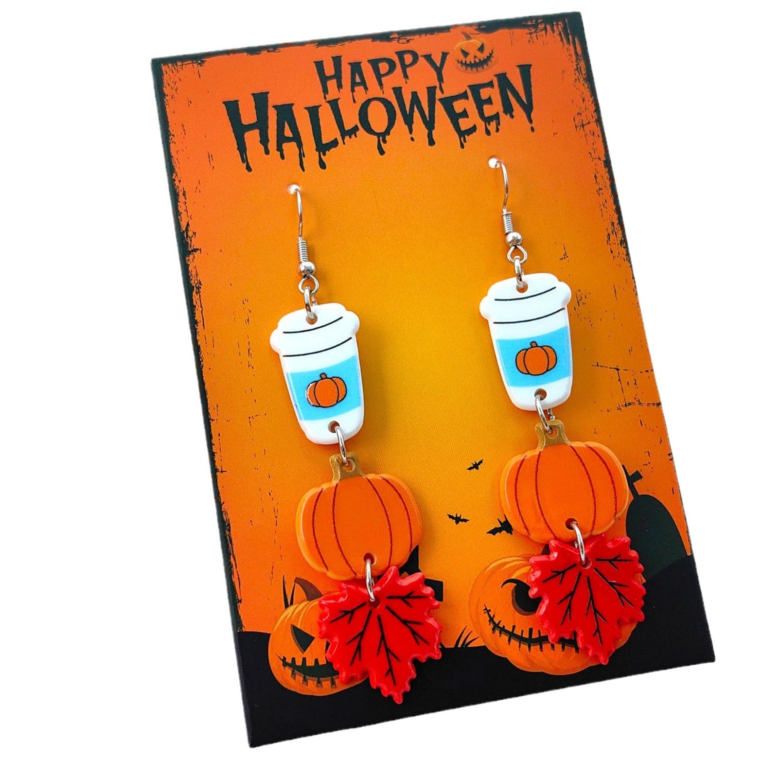 Wholesale Halloween Cartoon Funny Acrylic Double-sided Pumpkin Print Earrings ACC-ES-XiZhao023