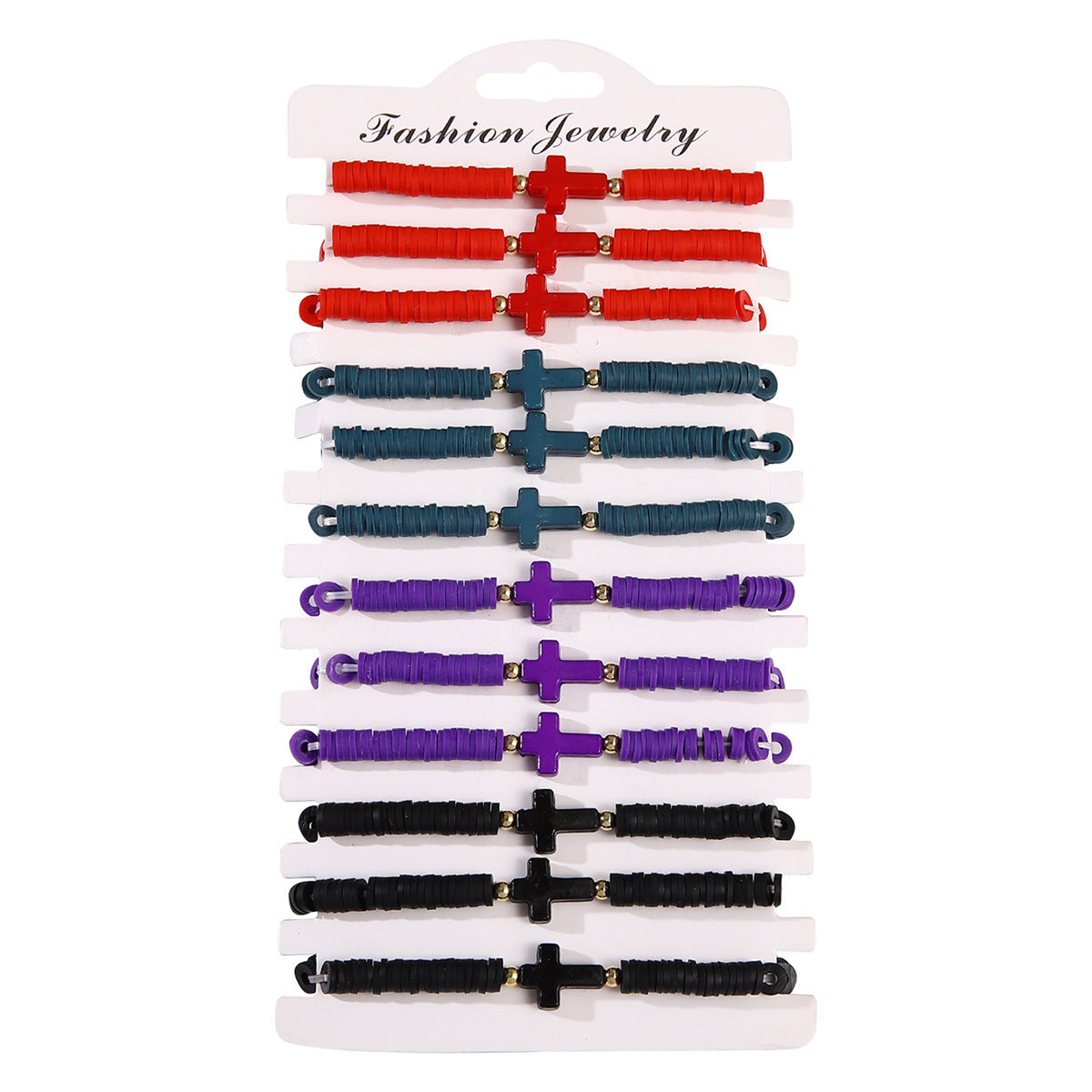 Wholesale bohemian style colorful soft pottery cross bracelet suit