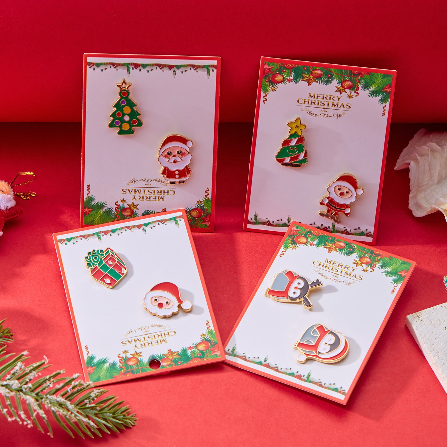 Wholesale Christmas Oil Drop Santa Claus Christmas Tree Brooch Set ACC-BCH-FanYou001