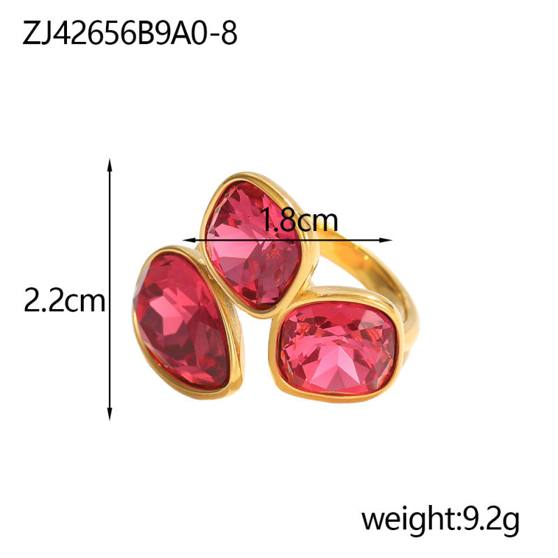 Wholesale Colorful titanium steel 18K gold-plated open water droplet square ring