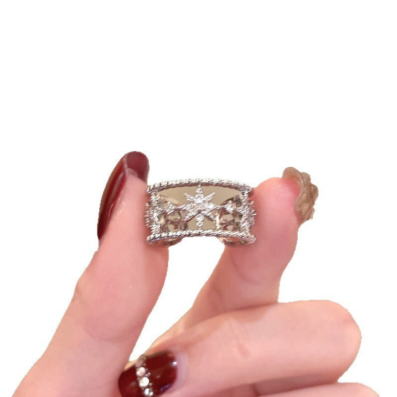 Wholesale Plated Copper Adjustable Star Ring Hollow Four Pointed Star Design Chic Women S Fashion Jewelry Accessory