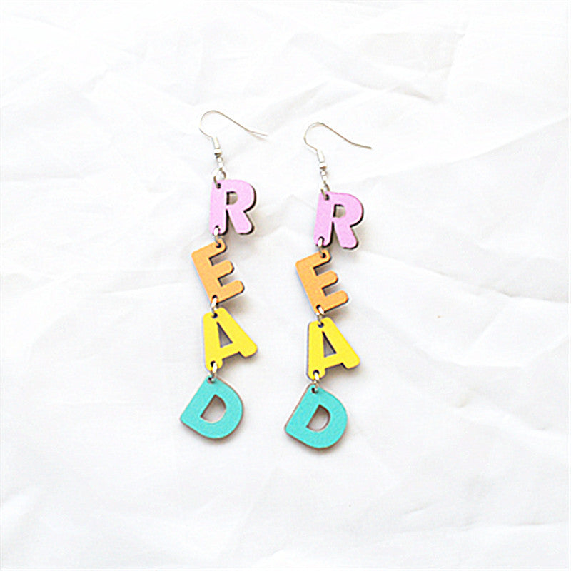 Wholesale  Teacher' s Day Earrings Creative Love Letter Books Wooden Long Teacher Gifts Sweet Earrings for Women