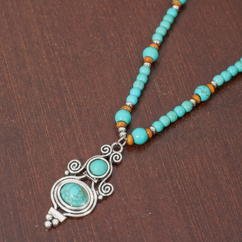 Wholesale Ethnic Style Turquoise Bull Head Carved Handmade Beaded Necklace ACC-NE-JunJie016