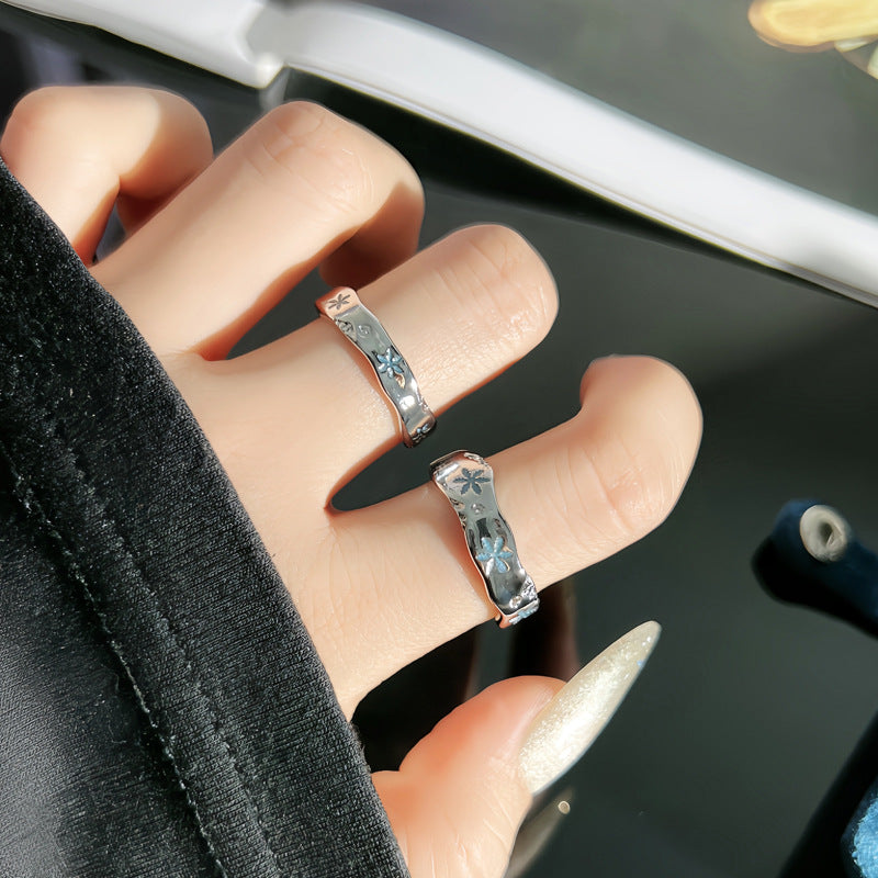 Wholesale  Blue Snowflake Personality Glaze Couple' s Ring