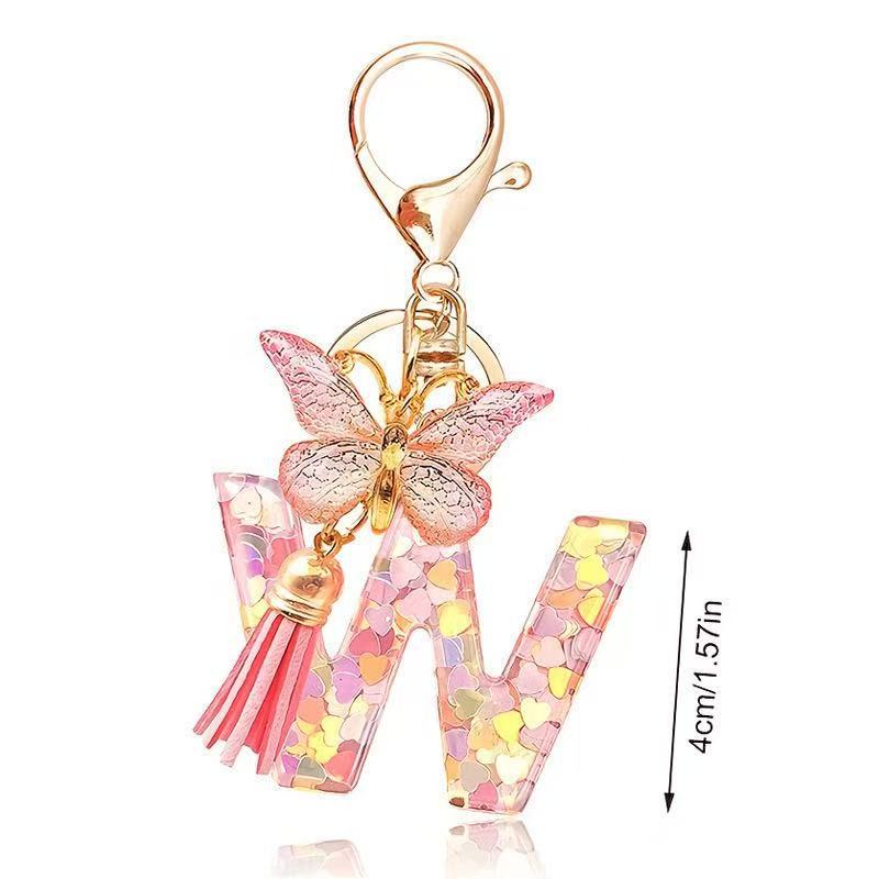 Wholesale Trendy Cute 26 Piece Alphabet Initial Keychain Set With Tassel Butterfly Pendant Bag Charm Gift