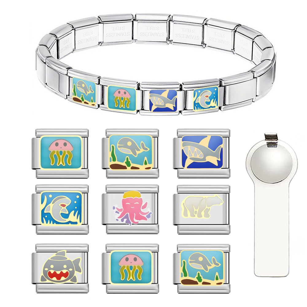 Wholesale DIY Vintage Marine Life Bracelet Stainless Steel Drip Oil for Gift Fashion Accessory