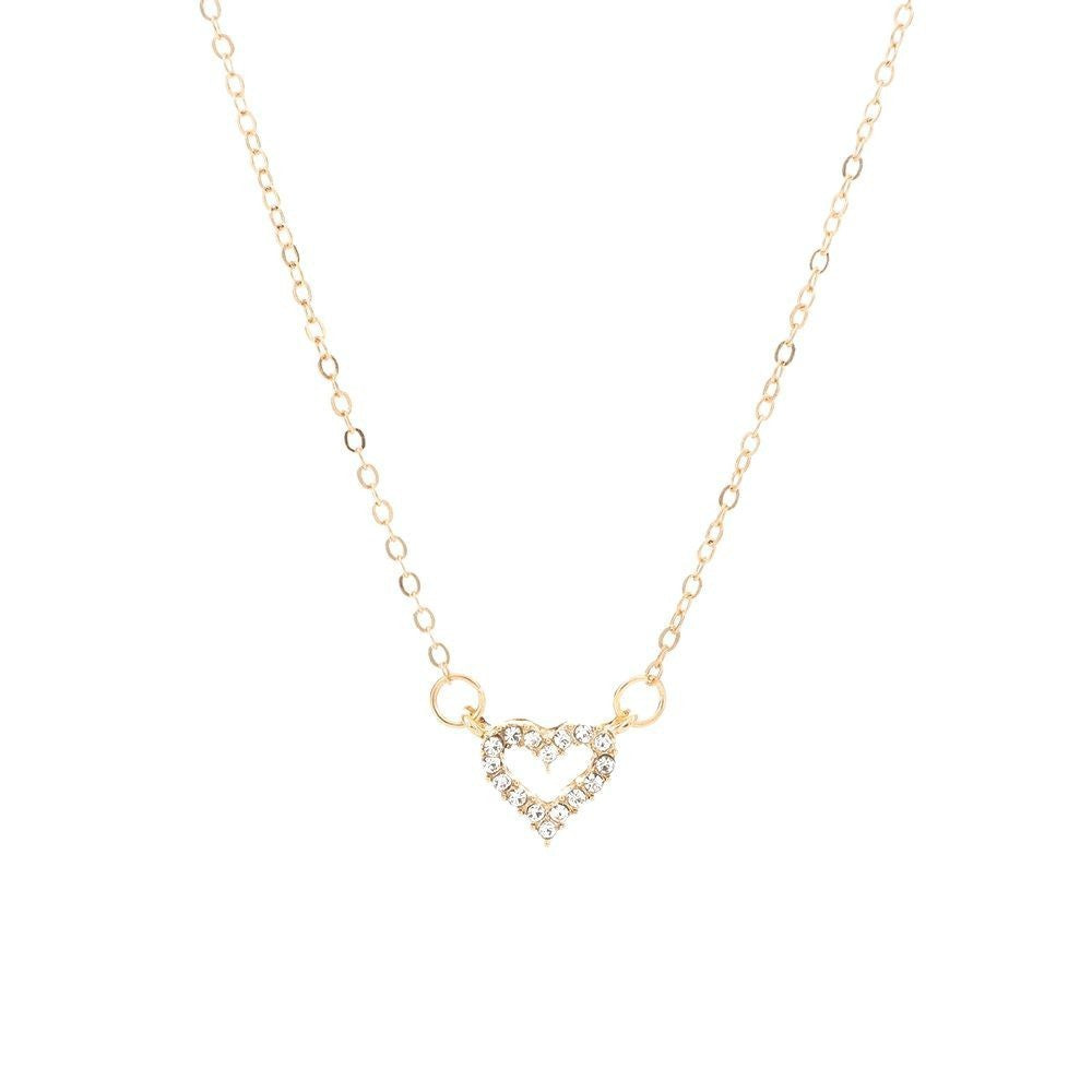 Wholesale Trendy Heart Pendant Necklace For Women Gold Alloy Openwork Rhinestone Design Fashion Jewelry Accessory