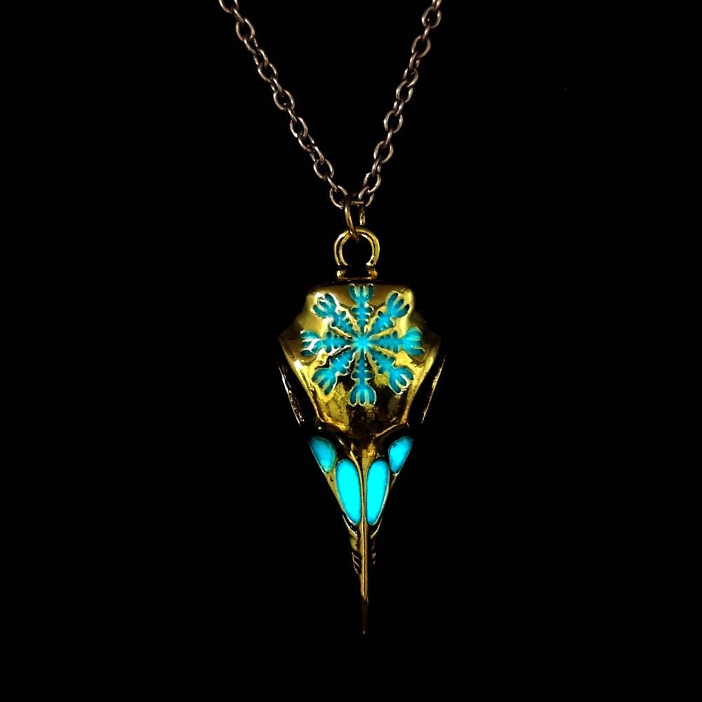 Wholesale  Retro Luminous Pendants Viking Crow Skull Eagle Beak Luminous Necklace