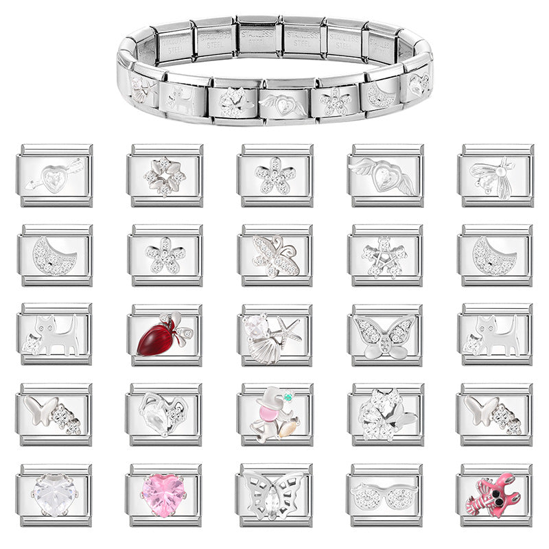 Wholesale 9mm Italian Charm Starter Bracelets DIY Flower Series Stainless Steel Composable Bracelet