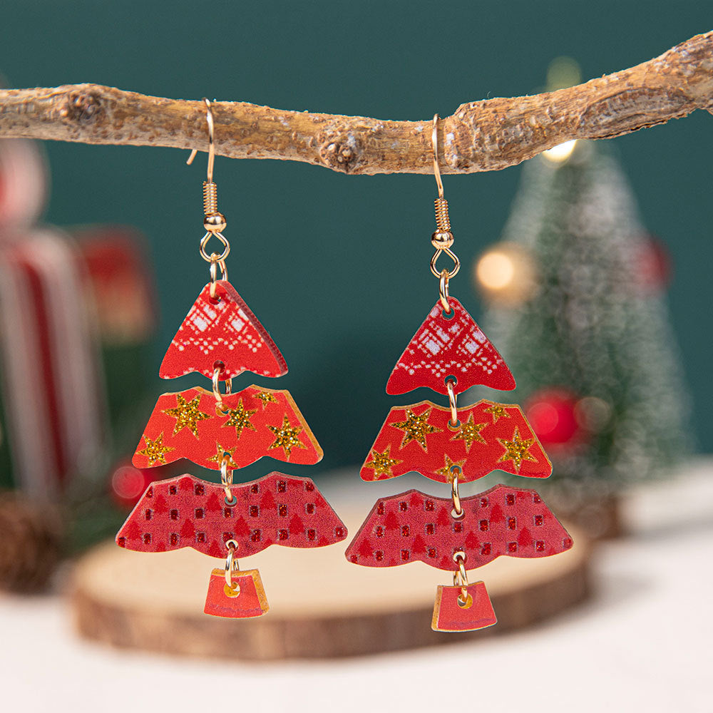 Wholesale Christmas Tree  Party Red and Green Acrylic Earrings
