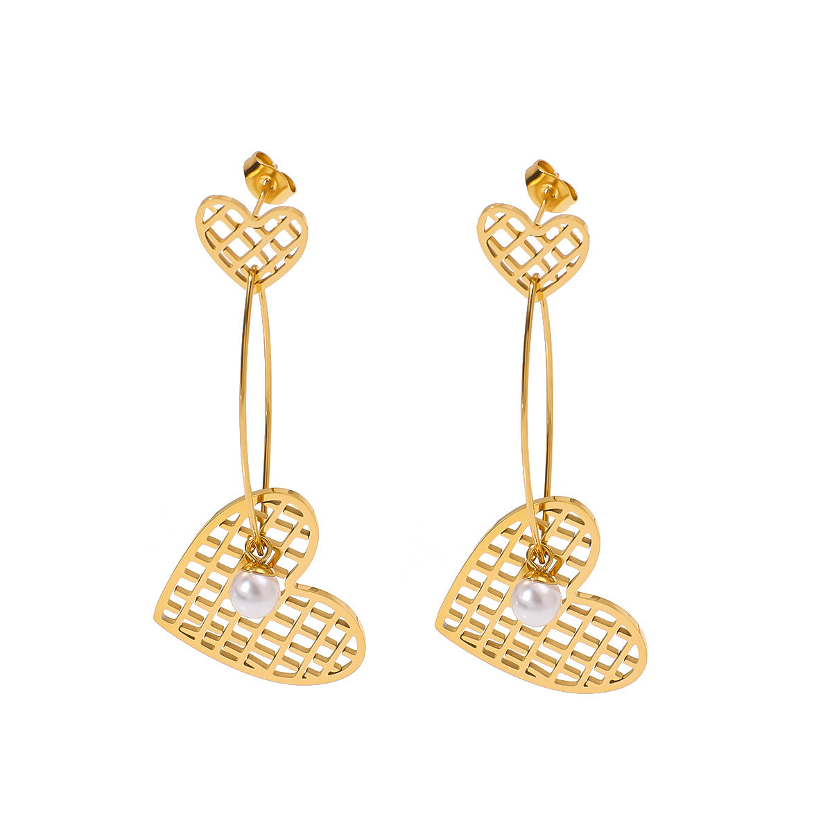 Wholesale  Love-shaped Round Five-pointed Star Earrings Double-layer  Hollow Design Sense Stainless Steel Earrings