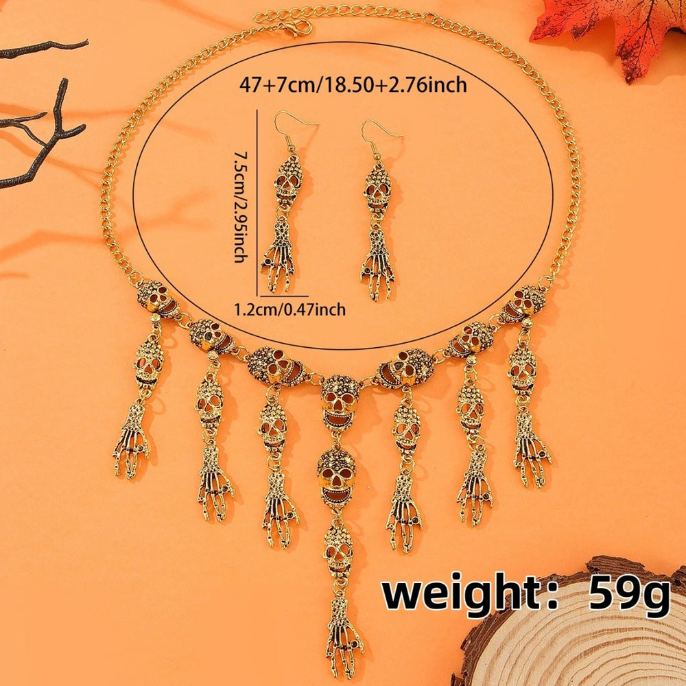 Wholesale Punk Retro  Jewelry Set – Skull Ghost Hand Tassel Necklace &  Earrings Boutique Resale