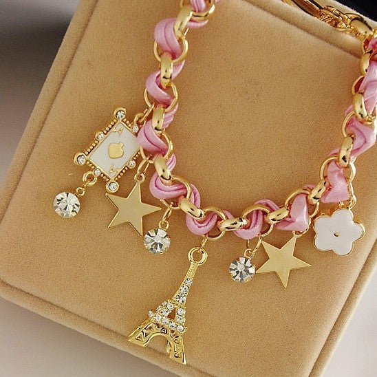 Wholesale Trendy Alloy Flower Eiffel Tower Star Bracelet Fashion Jewelry Accessory