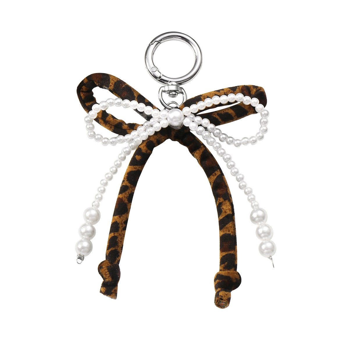 Wholesale Zinc alloy artificial pearl leopard print bow keychain