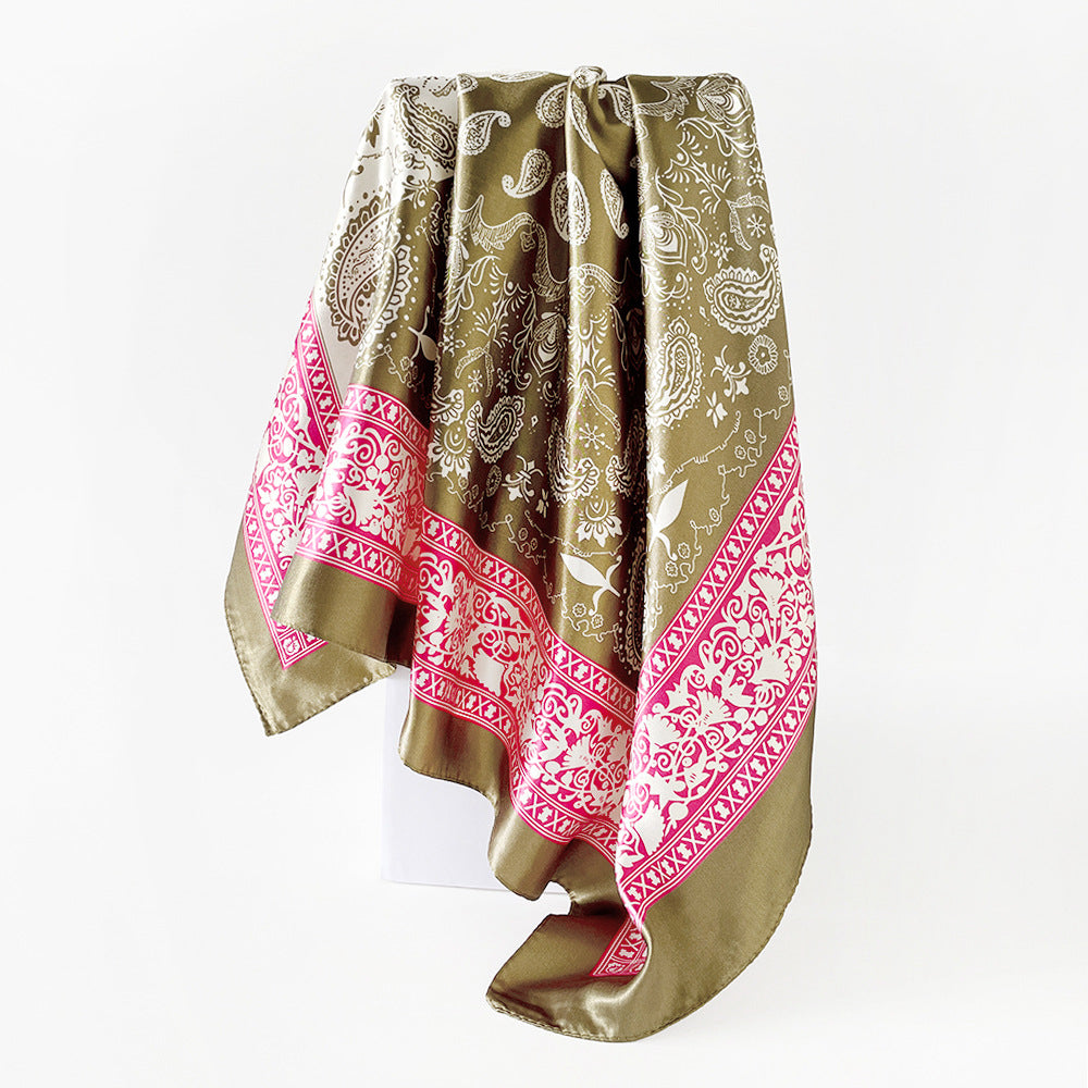 Wholesale  90cm Silk Scarf Classic Color-Blocking Paisley Print Scarf