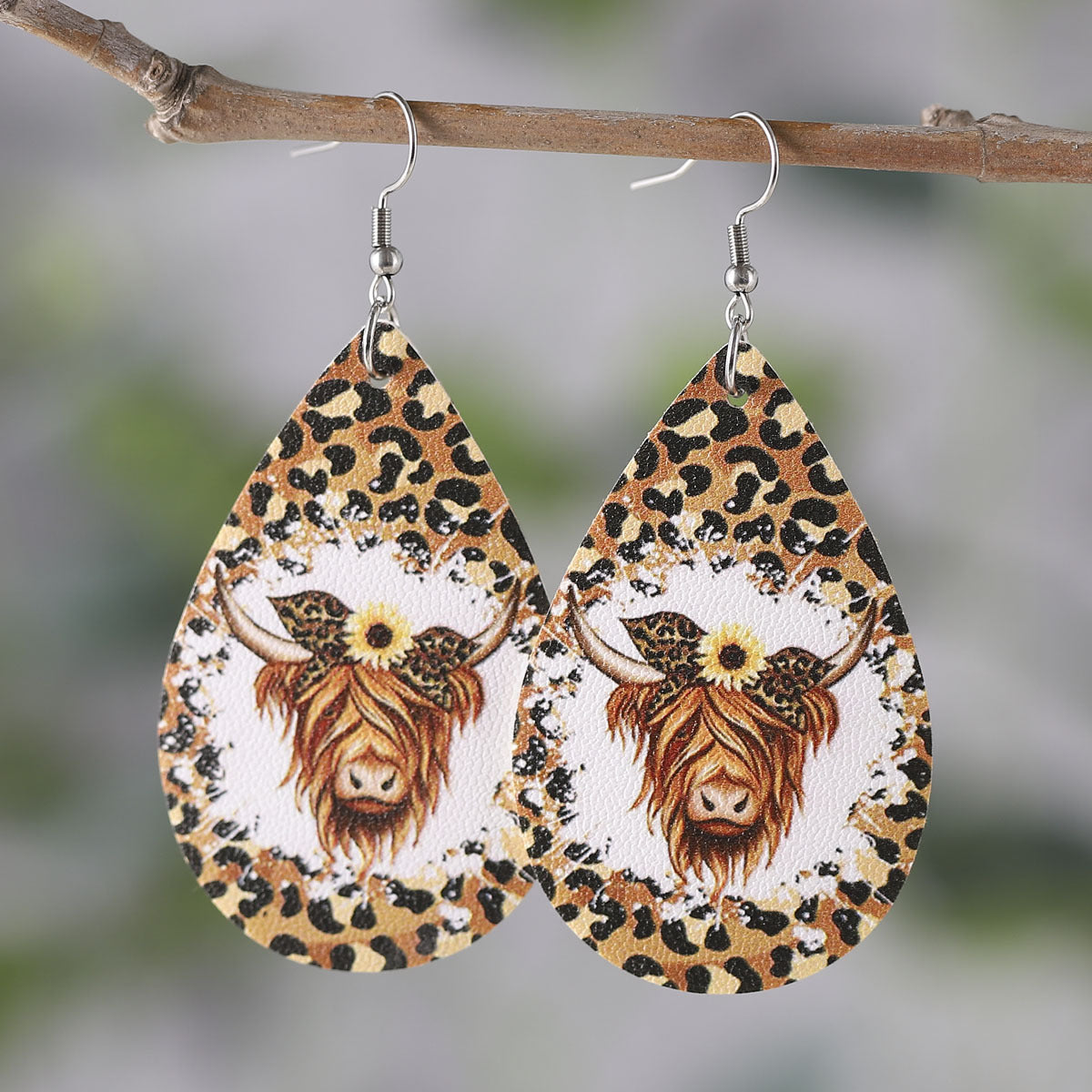 Wholesale Western Cowboy Leopard Print Cow Print Double-Sided PU Leather Earrings ACC-ES-ChuLian119