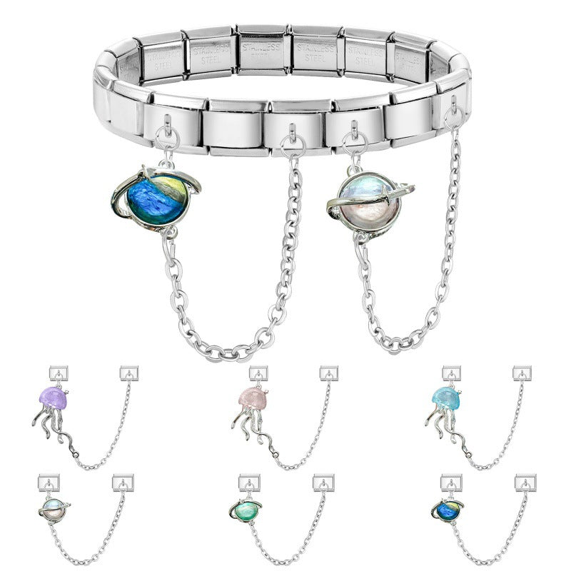 Wholesale 9mm Italian Charm Starter Bracelets DIY Double Hanger Stainless Steel Composable Bracelet