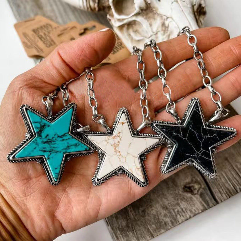 Wholesale Big Five-pointed Star Turquoise Pendant Clavicle Necklace