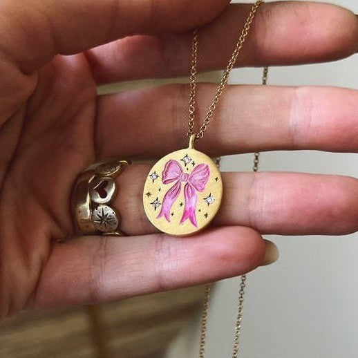 Wholesale Titanium Steel Bow Painted Oil Dropping Rabbit Element Pet Oval Tarot Necklace