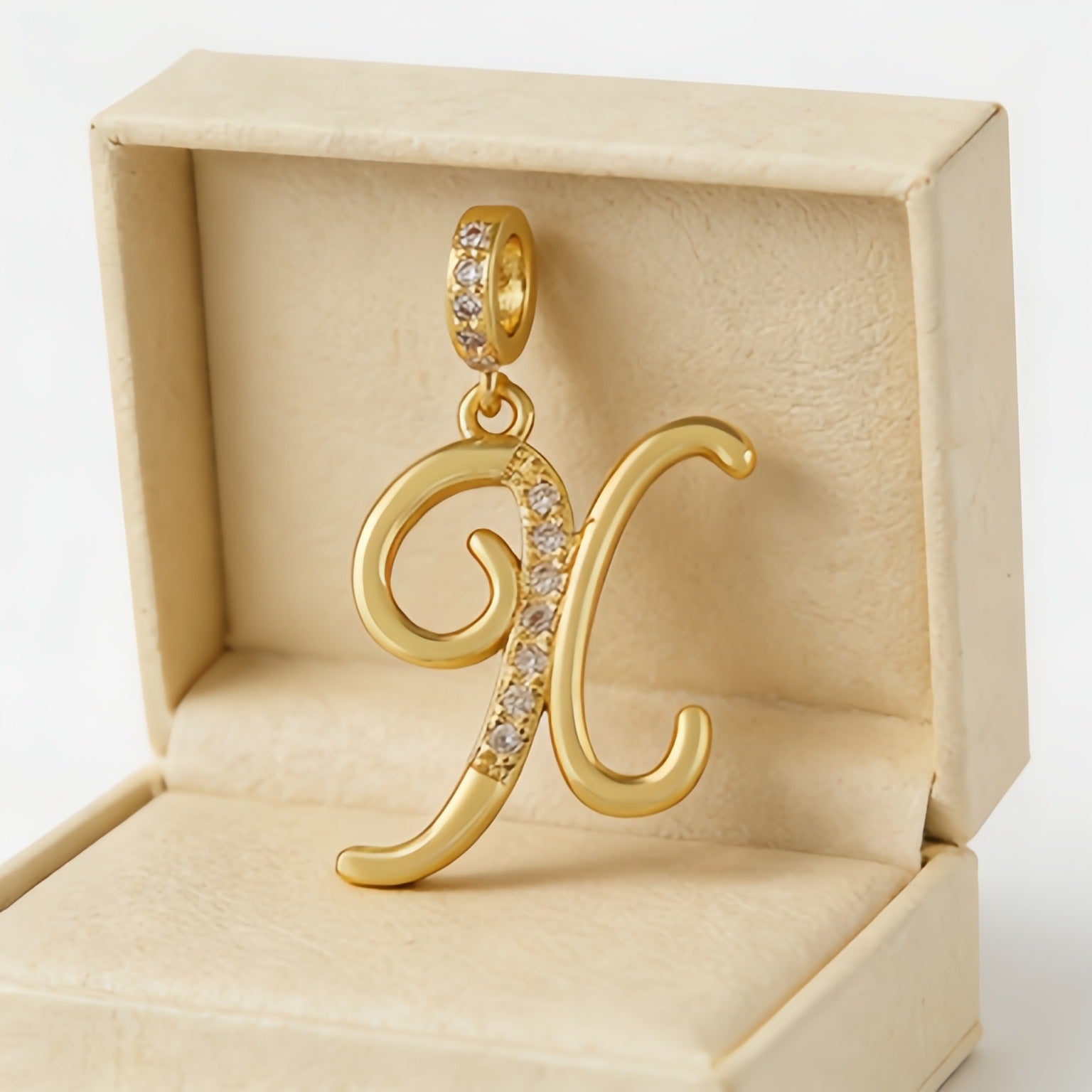 Wholesale Gold Plated Copper Letter Pendant with Zircon,  Pan Style DIY Necklace Accessory