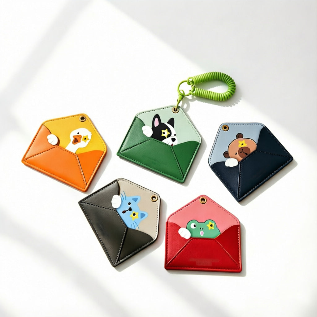 Wholesale Cute Capybara Envelope Card Holder Keychain PU Leather ID Badge Bag Charm For Campus Bus Daily Use