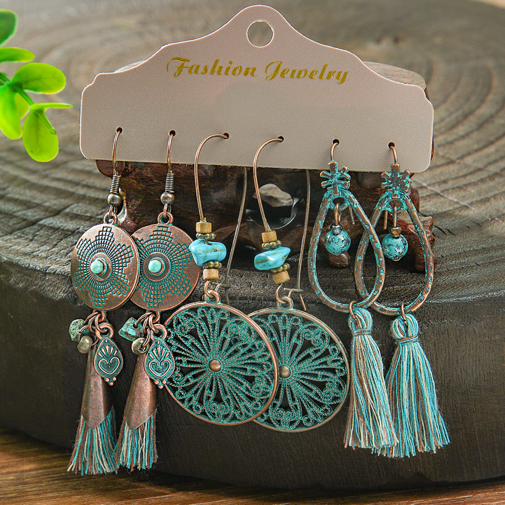 Wholesale Zinc Alloy Bohemian Hollow Tassel Drop Earrings - Fashion Accessory for Everyday Wear