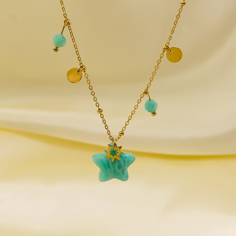 Wholesale Light Luxury Five-pointed Star Pendant Natural Stone Necklace