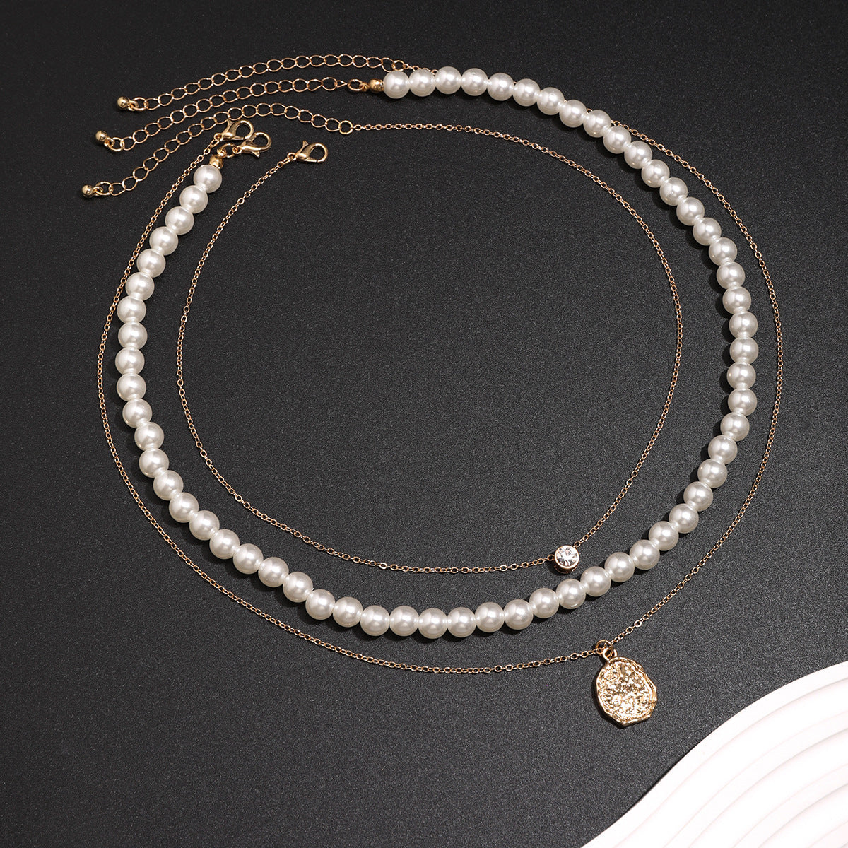 Wholesale Men's Three-dimensional Diamond and Pearl Necklace Three-piece Set ACC-NE-Puxin003