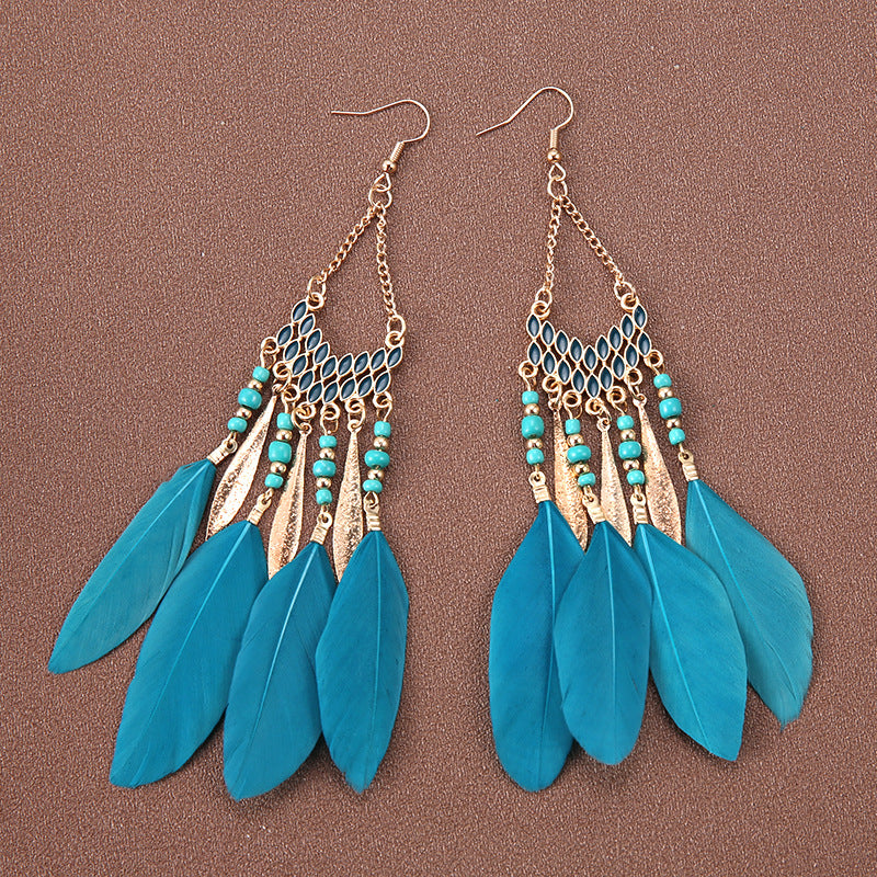 Wholesale Bohemian Feather Earrings Long Ethnic Style Earrings ACC-ES-Gumi004
