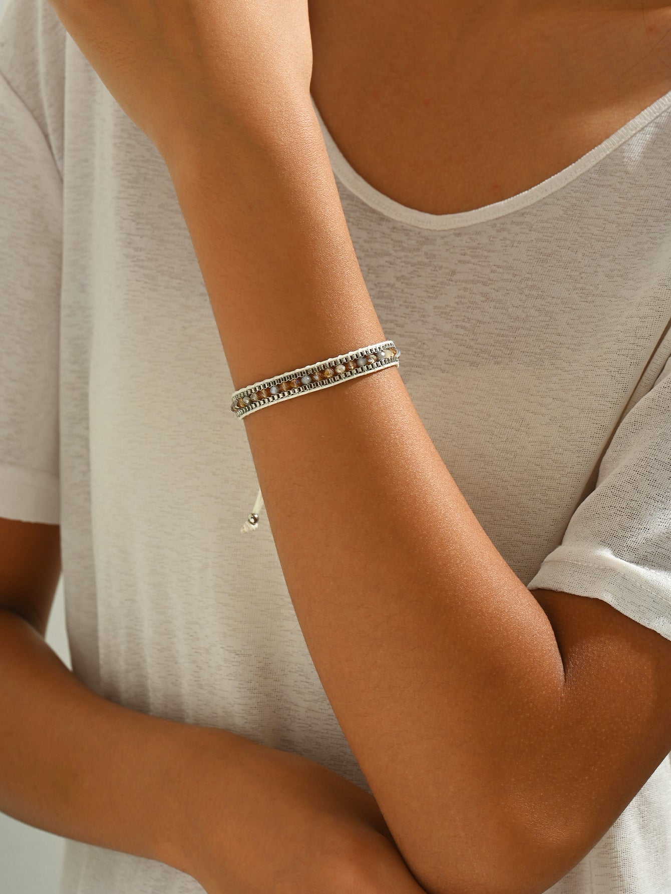 Wholesale  braided bracelet versatile glass retro  mixed color  bracelet