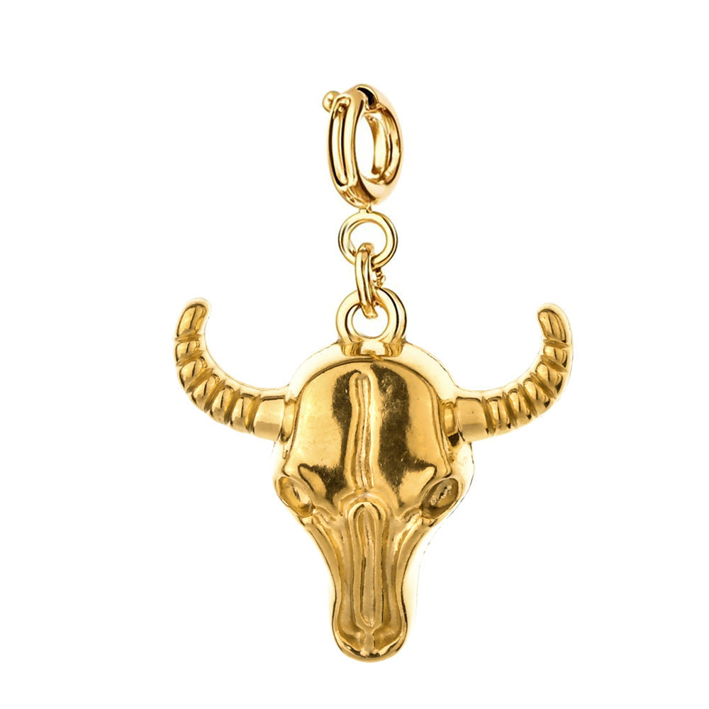 Wholesale European and American Cross-Border Popular Bull Head and Horn Cross Pendant Simple Keychain Bracelet Necklace Pendant Jewelry Accessories