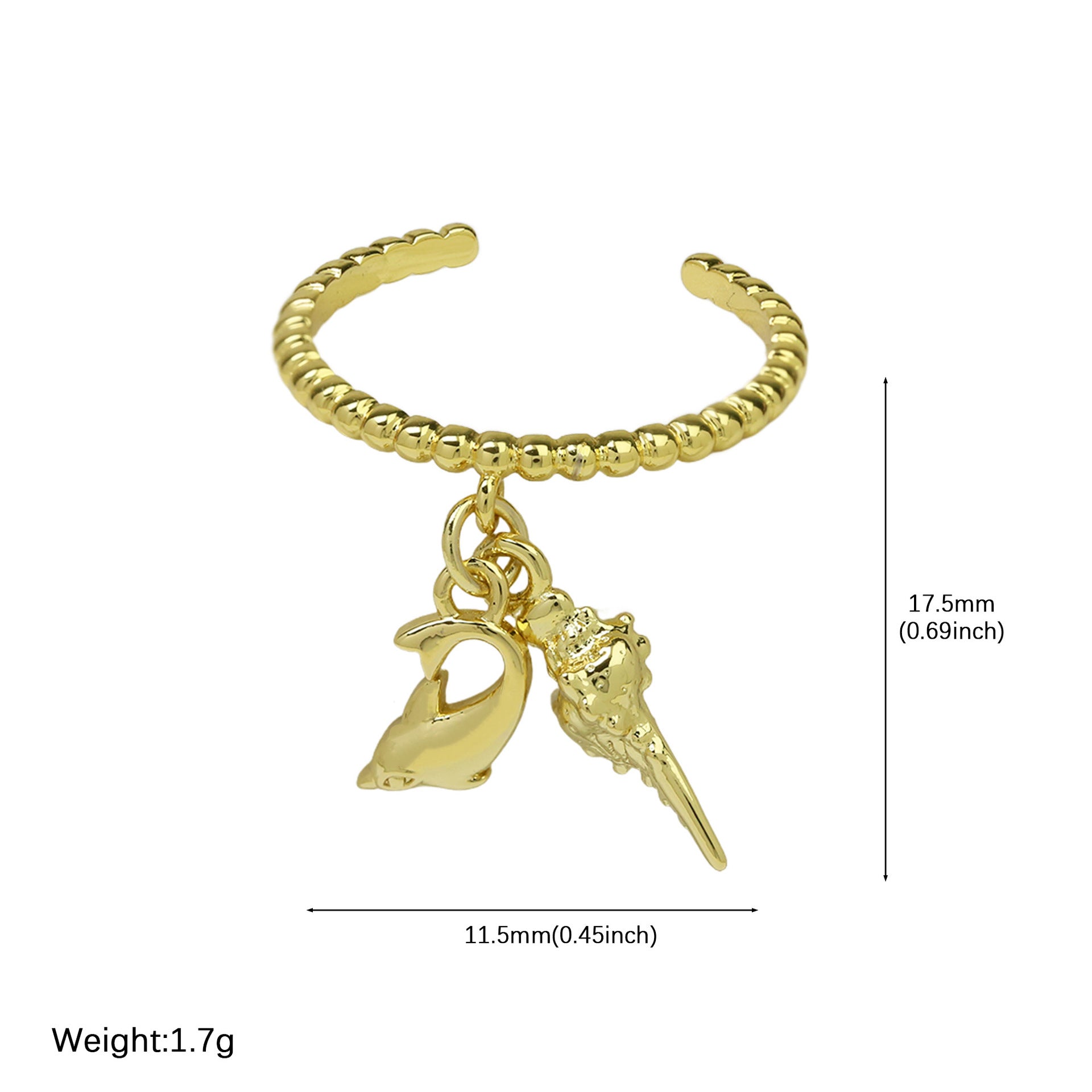 Wholesale  Brass  Beach Series Bohemian Starfish Conch Turtle Coconut Tree Opening Ring