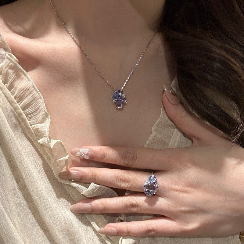 Wholesale Electroplated Alloy Wisteria Flower 3 Piece Jewelry Set Necklace Earrings Ring For Women Elegant Banquet Fashion Accessory