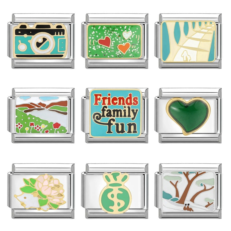 Wholesale Italian Charm Bracelet 9mm DIY Splicing Removable Green Series Titanium Steel Composable Bracelet