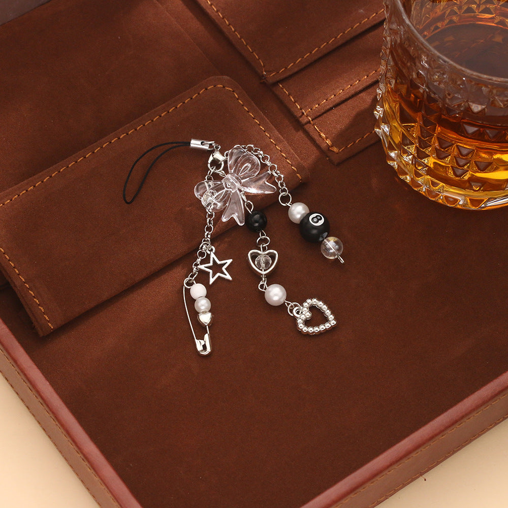 Wholesale Billiard Black 8 Keychain Pendant Acrylic Heart Bead Bow Charm Fashion Decorative Accessory Gift
