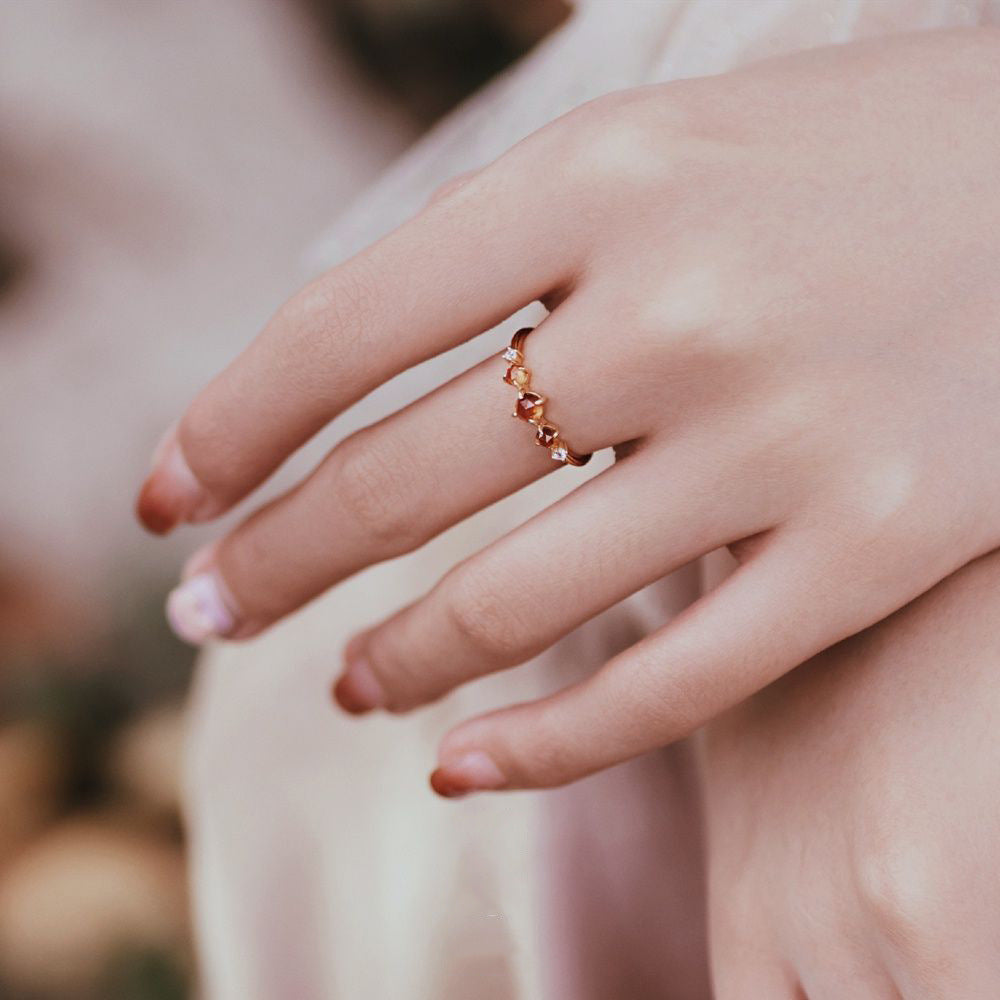 Wholesale Retro Elegant Orange Garnet Ring Copper Electroplated for Women Everyday Wear