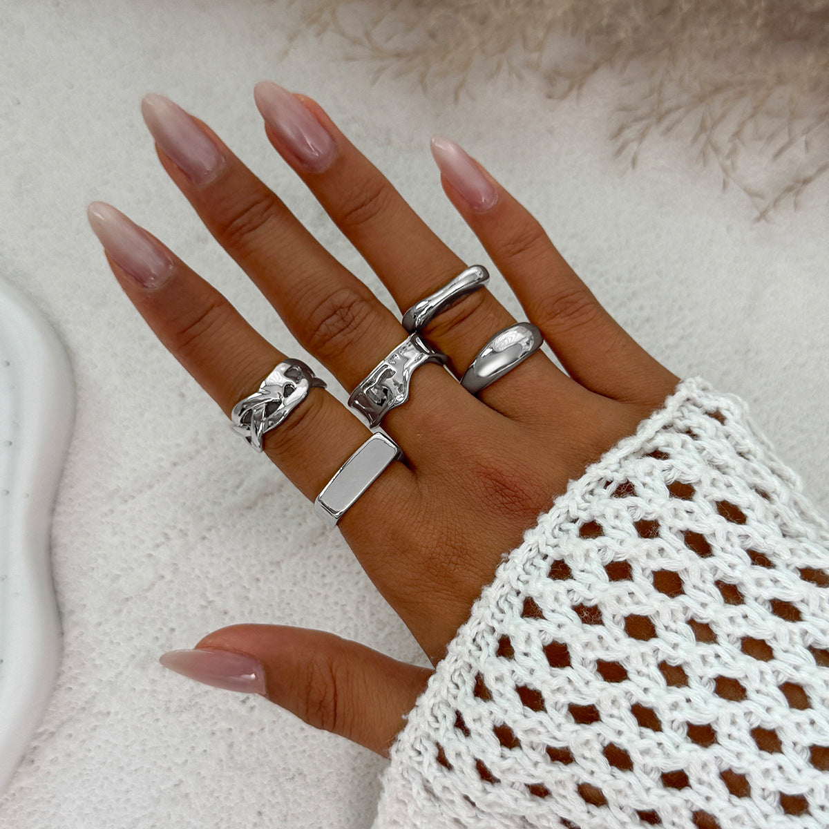 Wholesale Pleated opening irregular hollow ring set
