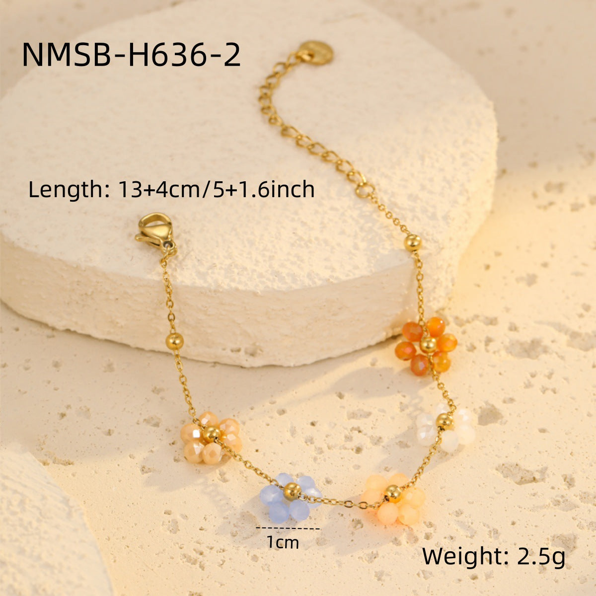 Wholesale Stainless steel Colorful Flower Beaded Bracelet