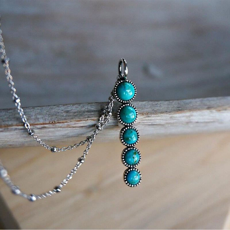 Wholesale Amazon Cross-border New Bohemian Style Turquoise Pendant Retro Simple Clavicle Chain Jewelry