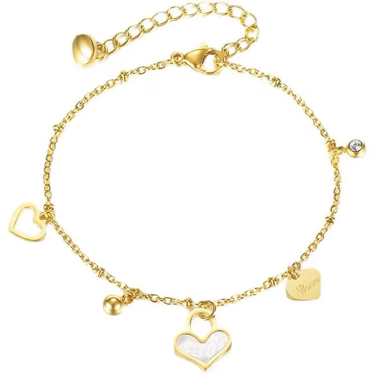 Wholesale Titanium Steel Bracelets with Diamond Beads Shell Hollow Heart Bracelets ACC-BT-Kucai001