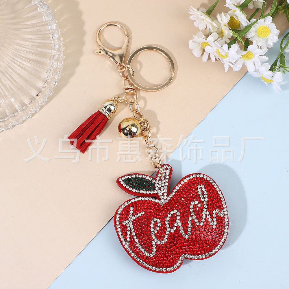 Wholesale creative diamond-encrusted apple keychain